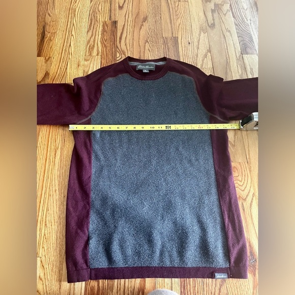 Eddie Bauer Mens Waffle Knit Burgundy Gray Sweater - Small - Picture 7 of 9